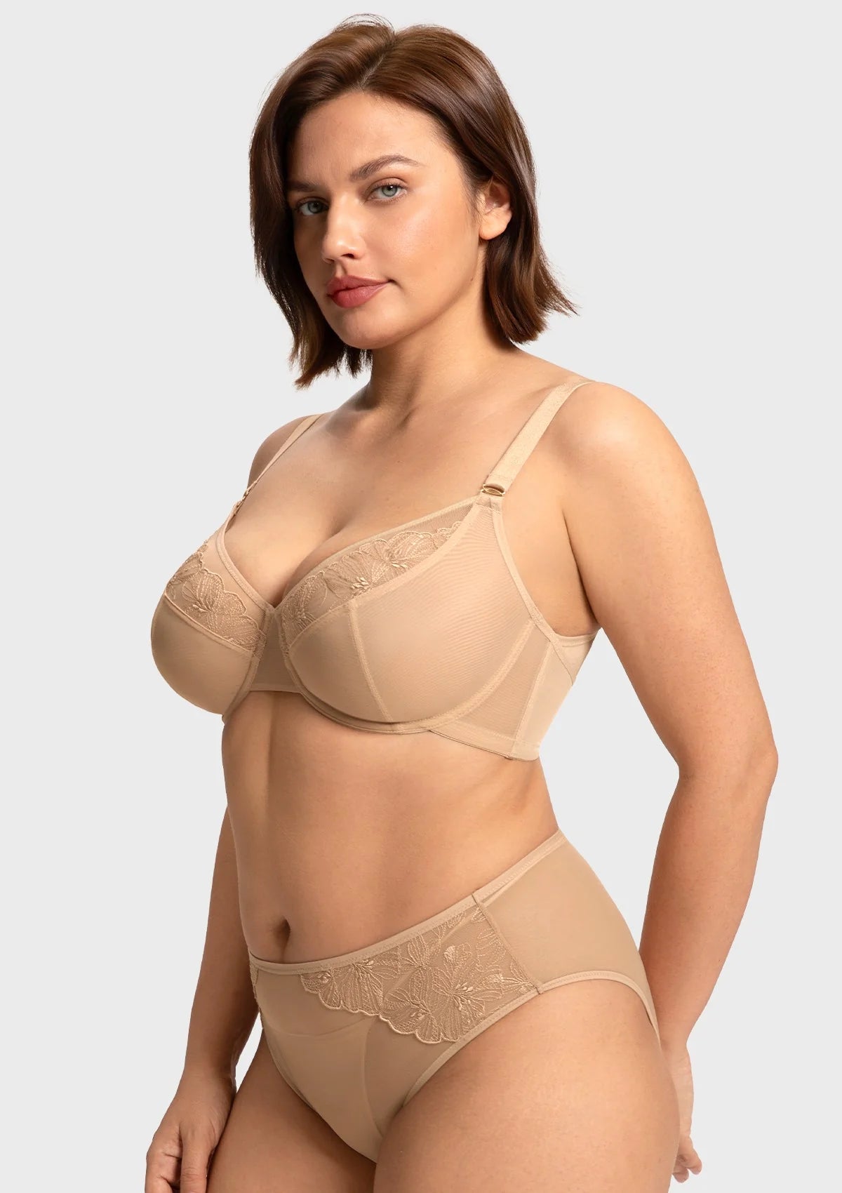 Braselle Yumi Unlined Sheer Embroidery Lace Full Coverage Bra Elegant Sculpting Support Dark Pink