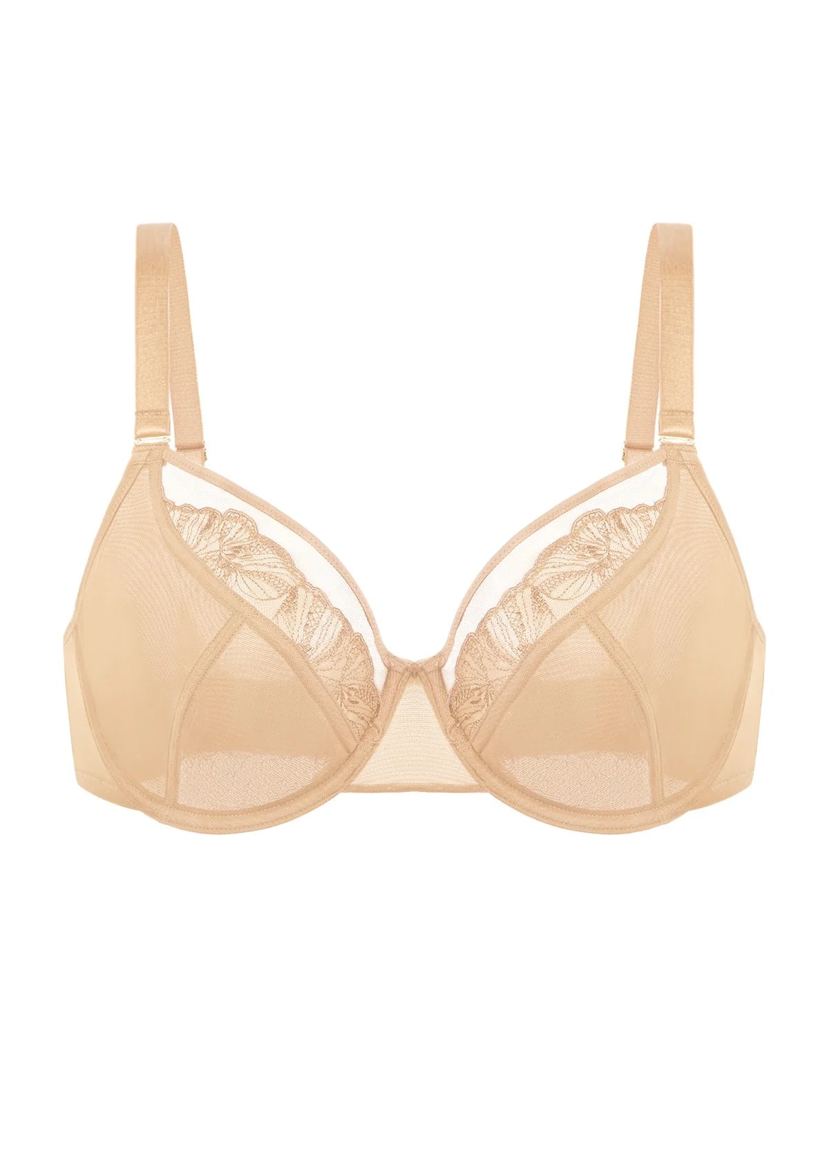 Braselle Yumi Unlined Sheer Embroidery Lace Full Coverage Bra Elegant Sculpting Support Dark Pink