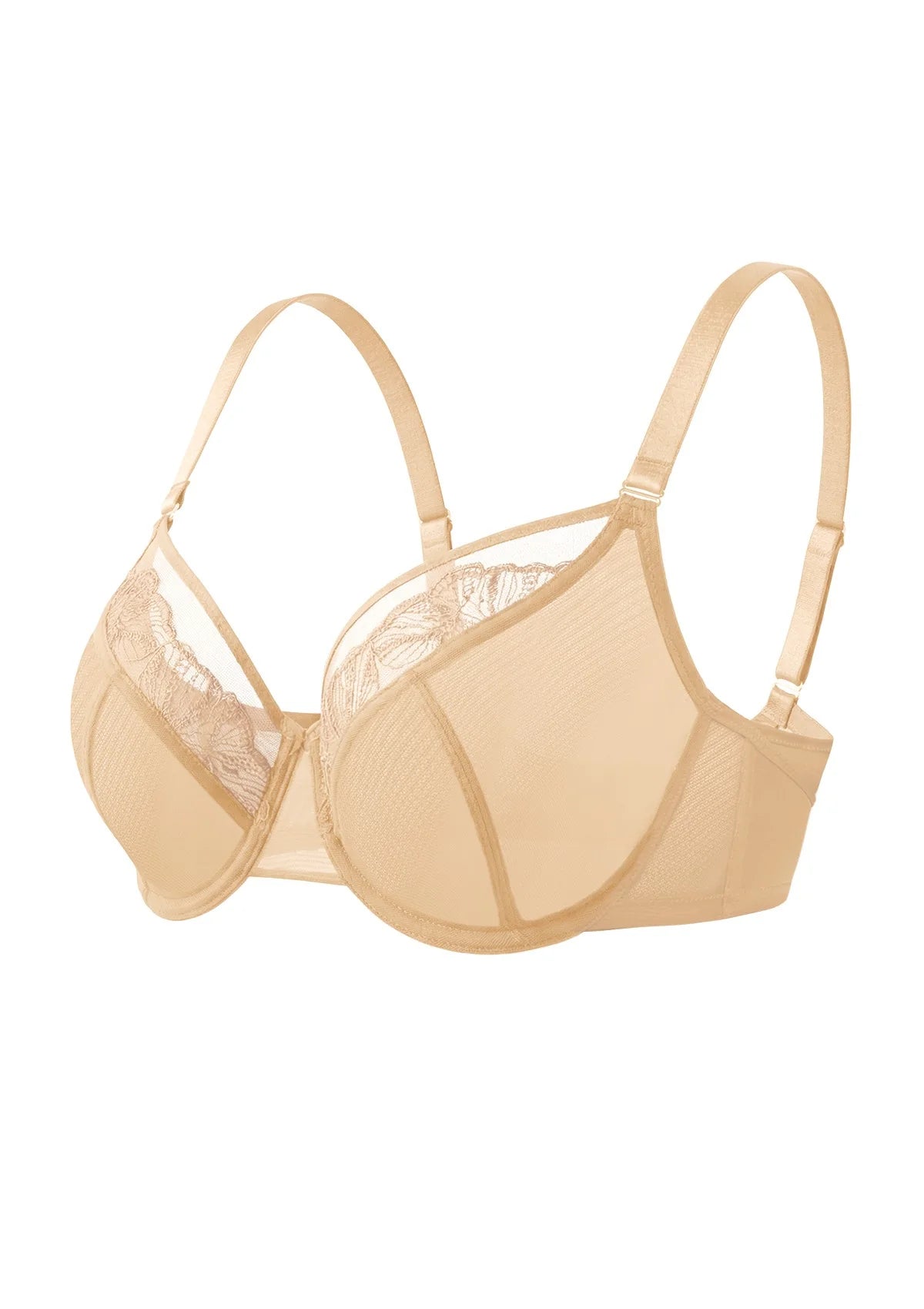 Braselle Yumi Unlined Sheer Embroidery Lace Full Coverage Bra Elegant Sculpting Support Dark Pink